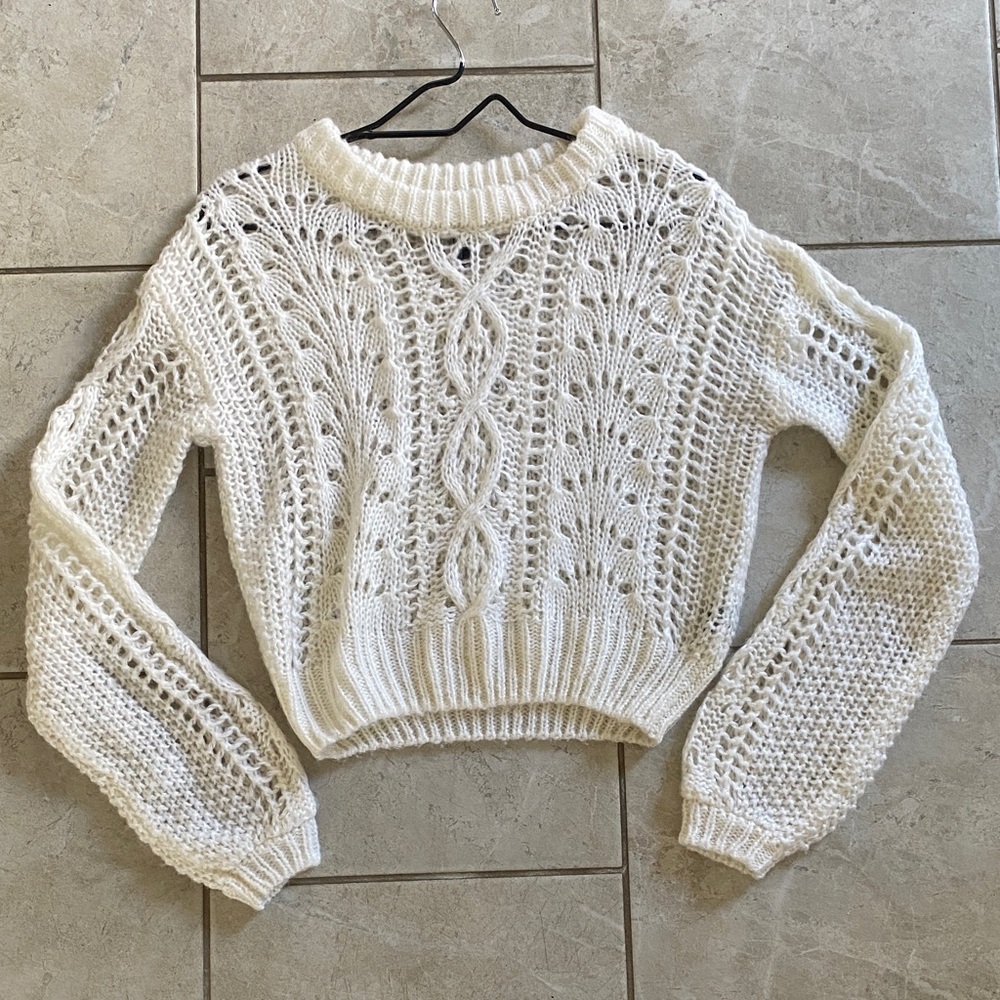 Moon & Madison White Open Knit Sweater Slight Crop